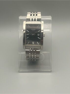 Citizen Silver Stainless Steel Watch with Black Dial